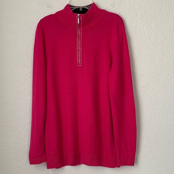 Weekends by Chico’s 1/4 Zip w/ Rhinestones Pink Women’s Sweater Size 1/ M/ 8 - Picture 1 of 10